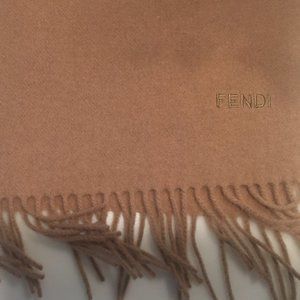 fendi wool scarf camel fringed monogram